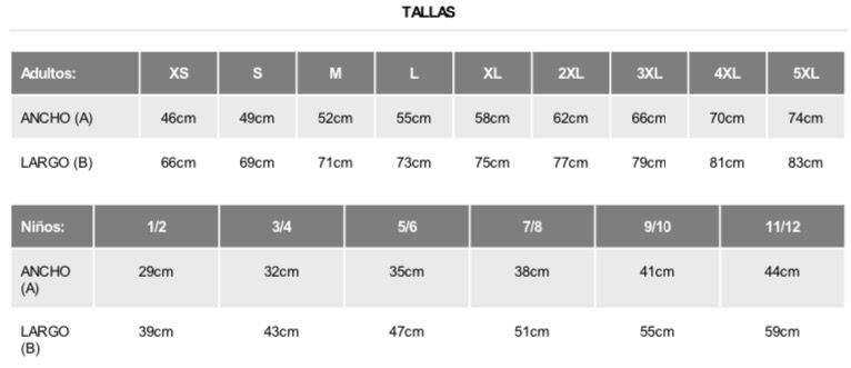Guía de tallas adultos y niños
